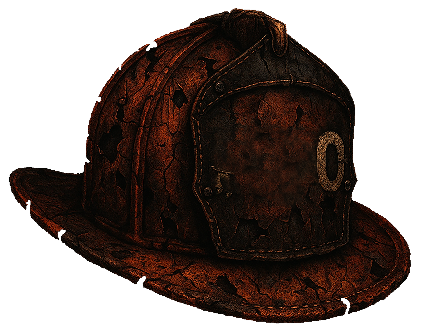 Battle‑worn leather firefighter helmet — 3‑inch matte vinyl decal by Distilled Duty