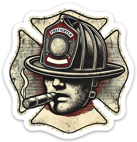 Distilled Duty decal with Gear’s Wet, Cigar’s Lit slogan — firefighter and cigar lifestyle sticker.