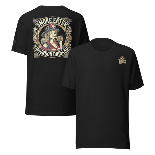 Smoke Eater firefighter tee with blonde Bombshell design — bold Distilled Duty apparel.